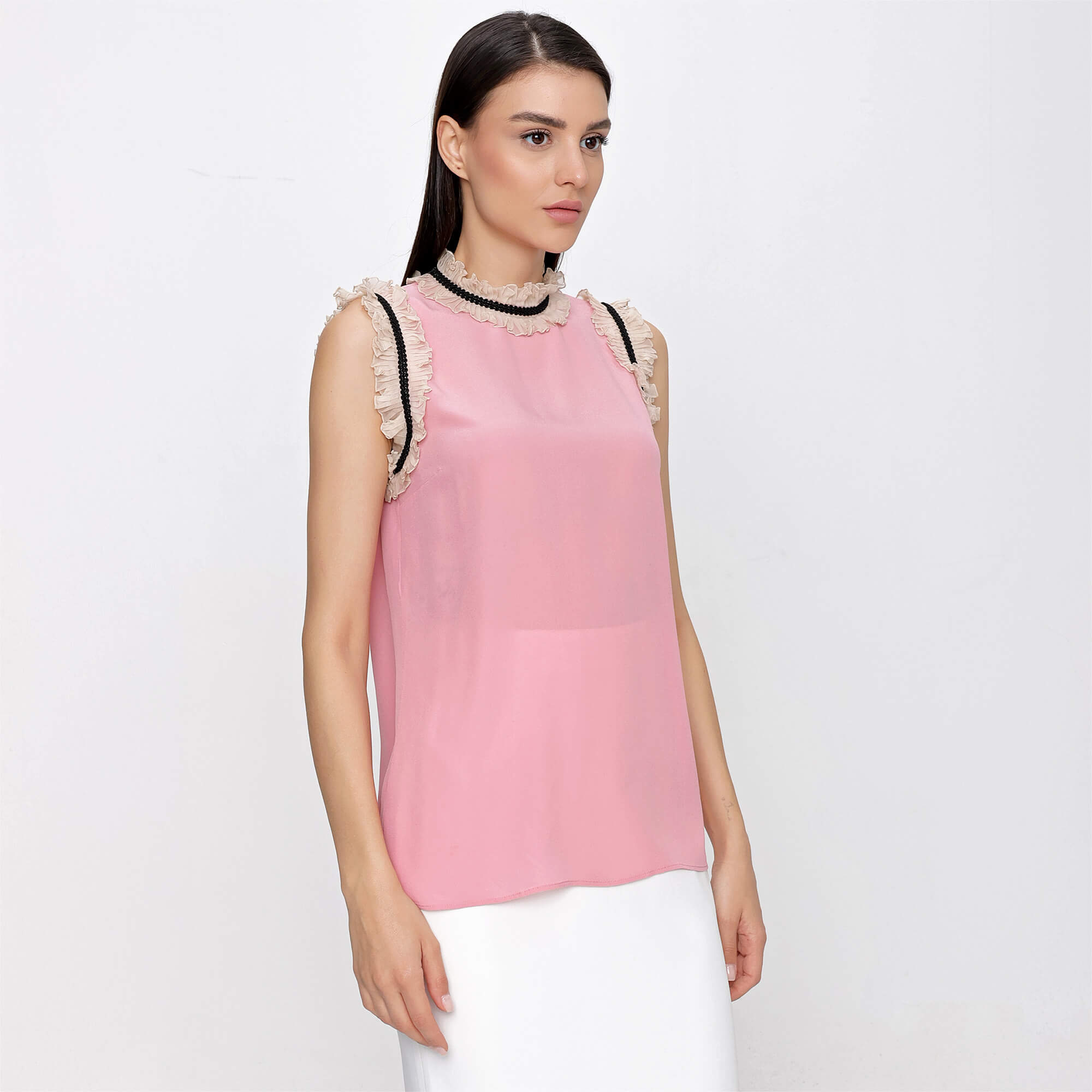 Gucci - Pink Ruffle Silk Blended Blouse